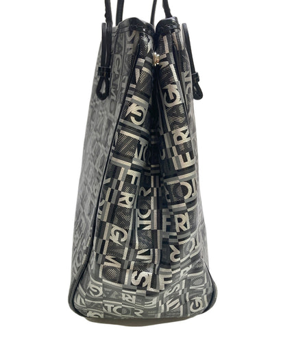 Salvatore Ferragamo Hand Bag Tote Purse Logo Black Silver Authentic