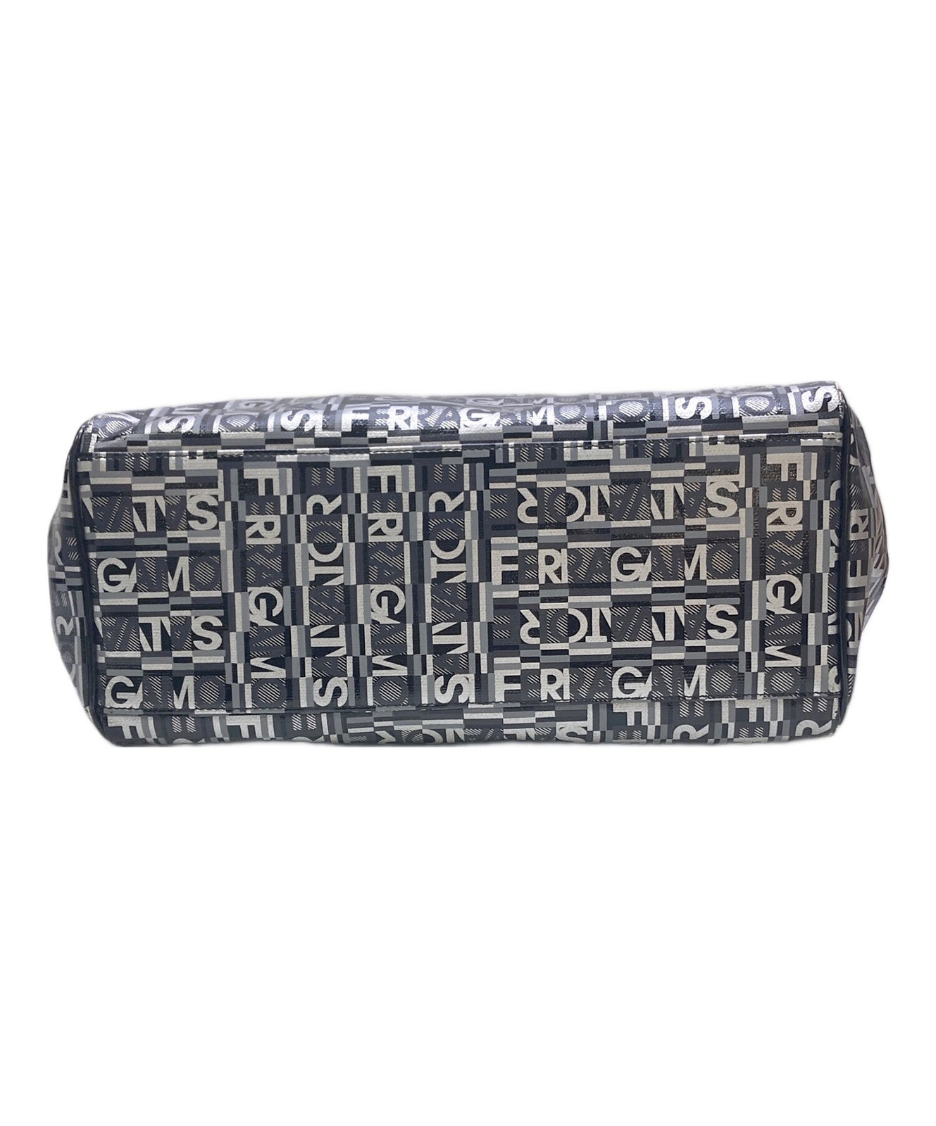 Salvatore Ferragamo Hand Bag Tote Purse Logo Black Silver Authentic