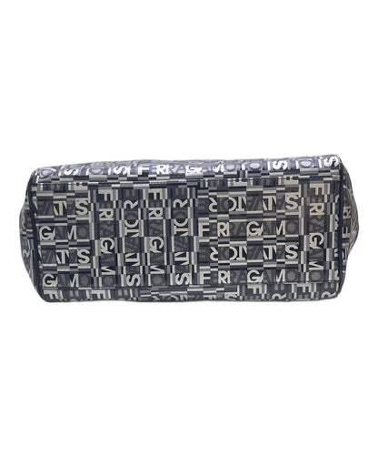 Salvatore Ferragamo Hand Bag Tote Purse Logo Black Silver Authentic
