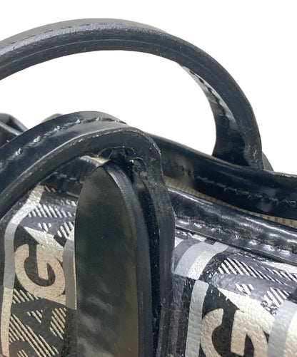 Salvatore Ferragamo Hand Bag Tote Purse Logo Black Silver Authentic