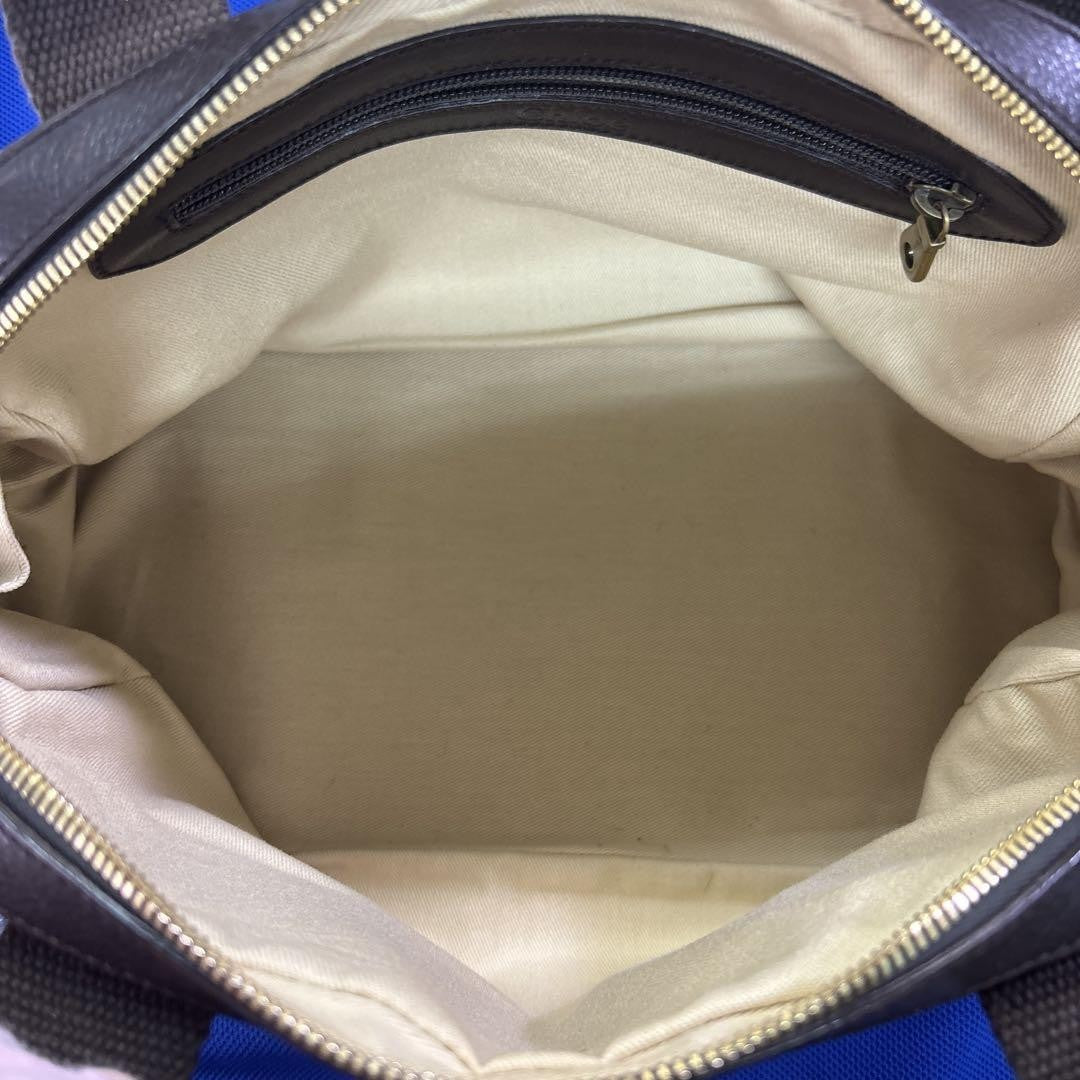 Chloe Hand Bag Tote Purse Logo Canvas Leather Beige Dark Brown Authentic