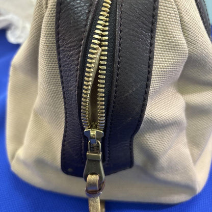 Chloe Hand Bag Tote Purse Logo Canvas Leather Beige Dark Brown Authentic