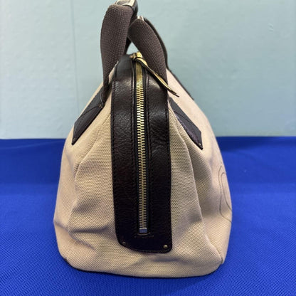 Chloe Hand Bag Tote Purse Logo Canvas Leather Beige Dark Brown Authentic