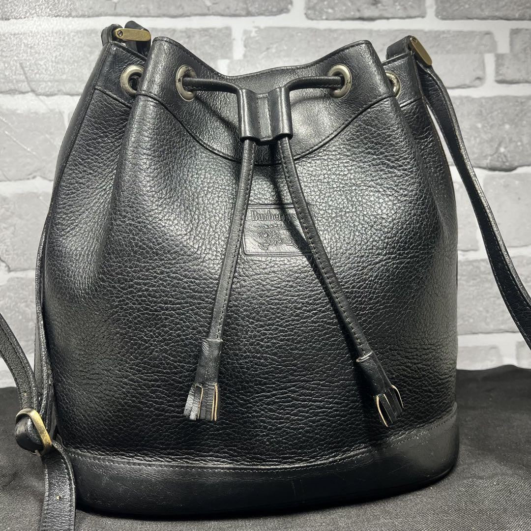 BURBERRY Shoulder Bag Purse Nova Check Leather Black Authentic