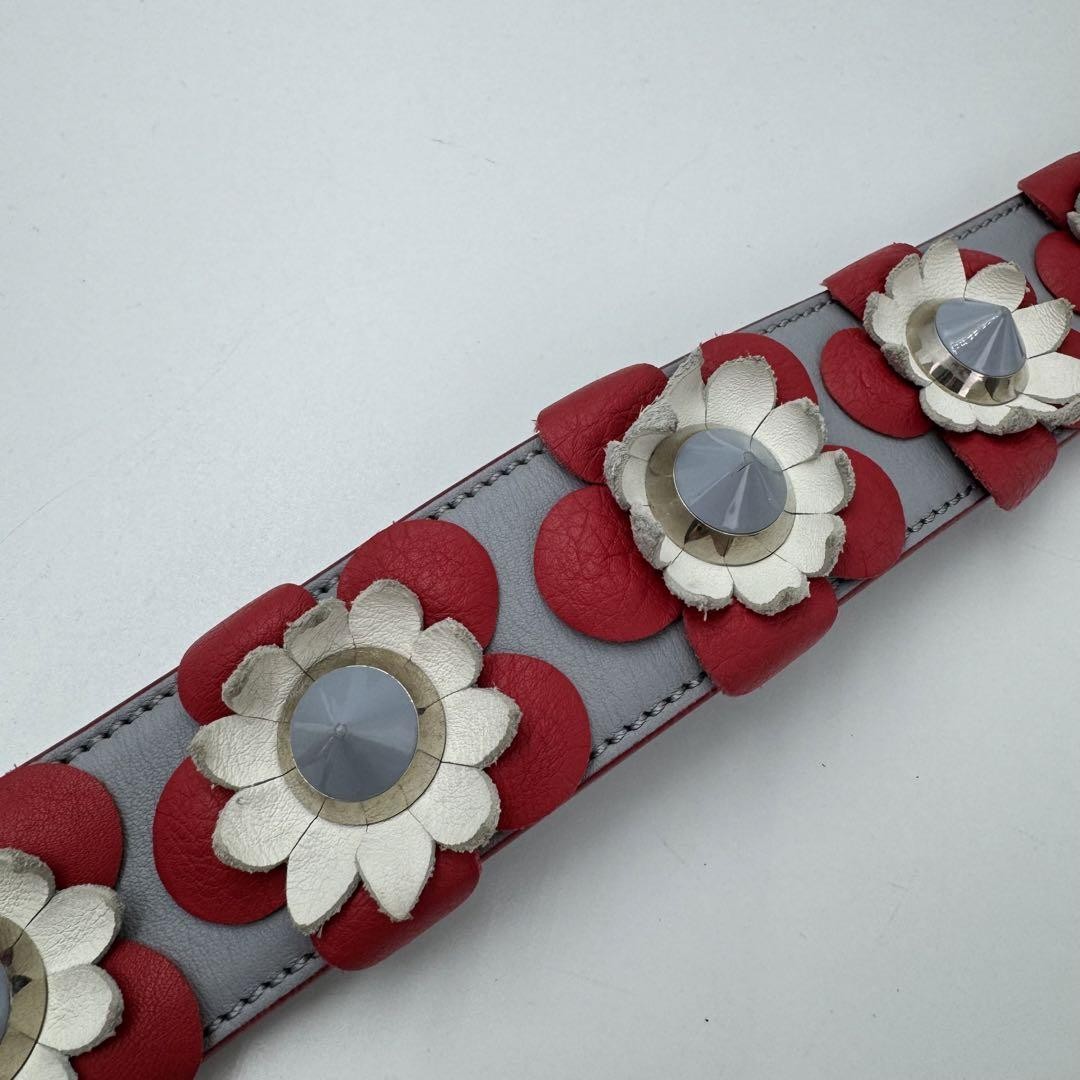FENDI Shoulder Strap Strap you Belt Flower Leather Red Navy Blue Authentic
