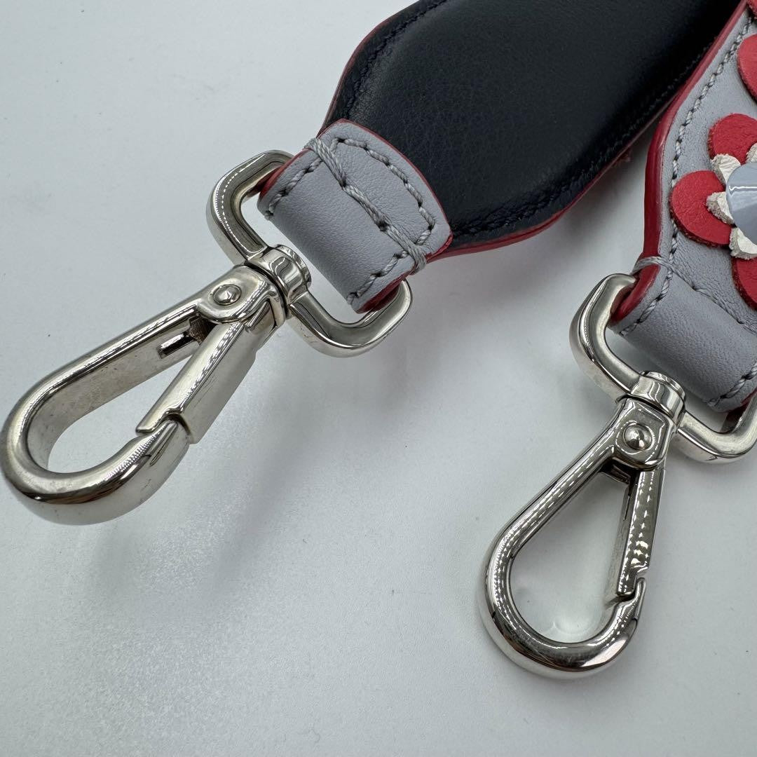 FENDI Shoulder Strap Strap you Belt Flower Leather Red Navy Blue Authentic