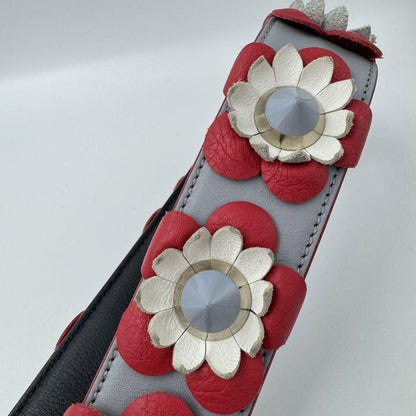 FENDI Shoulder Strap Strap you Belt Flower Leather Red Navy Blue Authentic