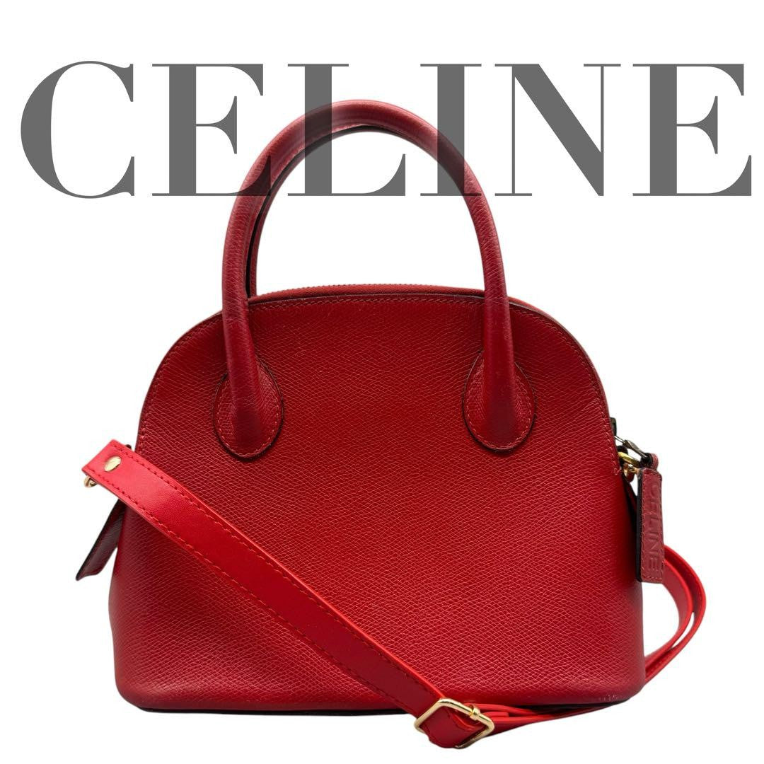 CELINE shoulder bag Purse Red Gold Leather convertible Women's Used Authentic