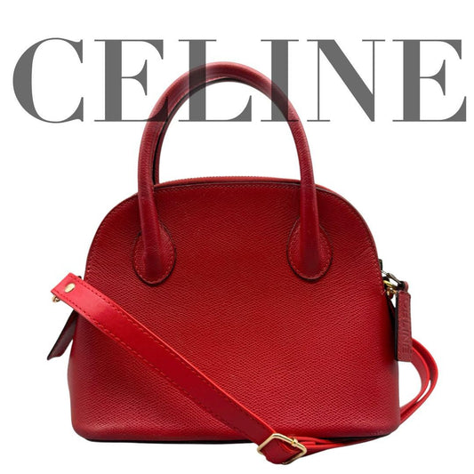 CELINE shoulder bag Purse Red Gold Leather convertible Women's Used Authentic