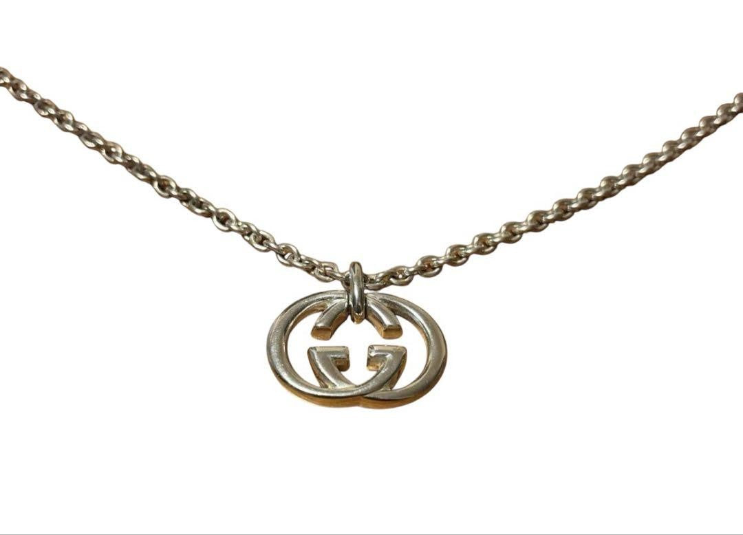 GUCCI Necklace Pendant Double G Logo Silver 925 Unisex Accessory Authentic