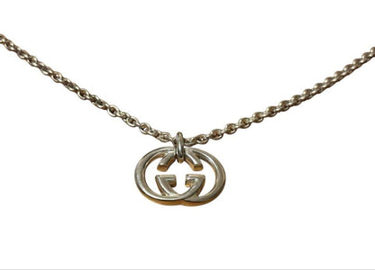 GUCCI Necklace Pendant Double G Logo Silver 925 Unisex Accessory Authentic