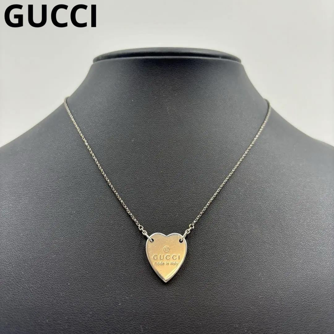 GUCCI Necklace Pendant Heart Silver Women Accessory Authentic