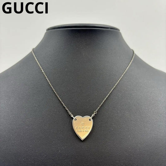 GUCCI Necklace Pendant Heart Silver Women Accessory Authentic