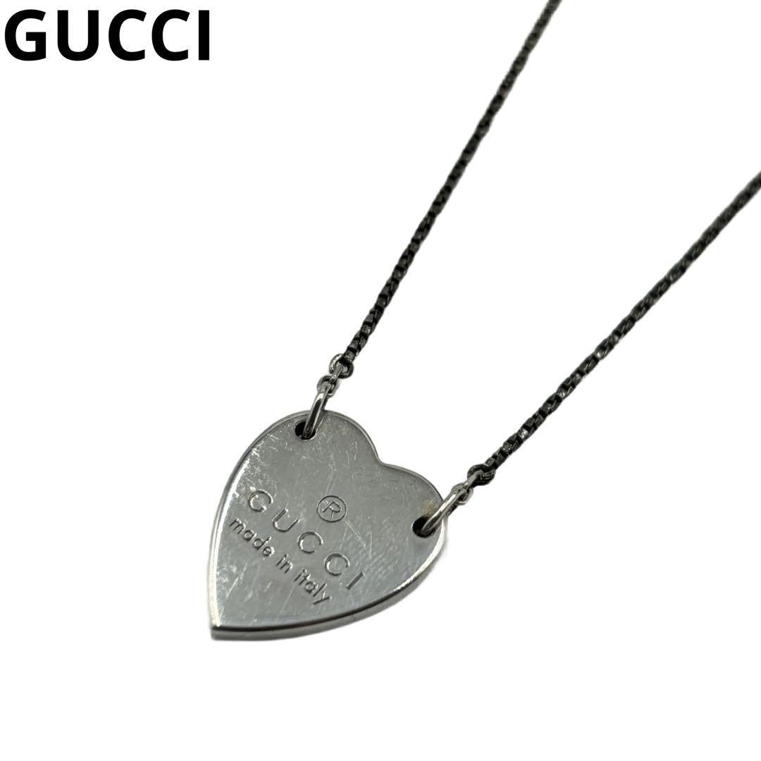GUCCI Necklace Pendant Heart Silver Women Accessory Authentic
