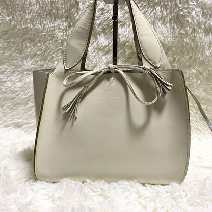 Salvatore Ferragamo Hand Bag Purse Gancini White Leather Authentic With pouch