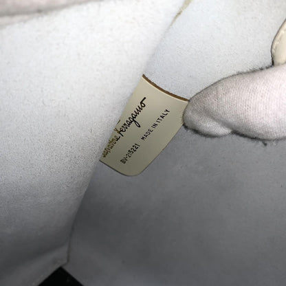 Salvatore Ferragamo Hand Bag Purse Gancini White Leather Authentic With pouch