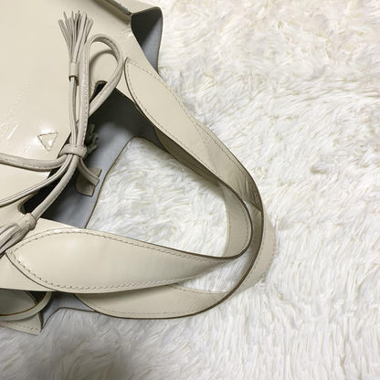 Salvatore Ferragamo Hand Bag Purse Gancini White Leather Authentic With pouch