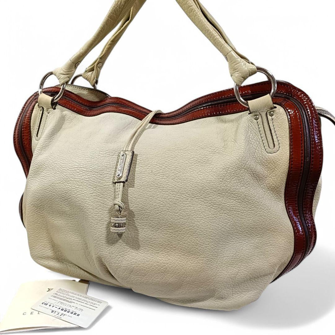 CELINE shoulder bag Purse White Leather Women's Used Authentic