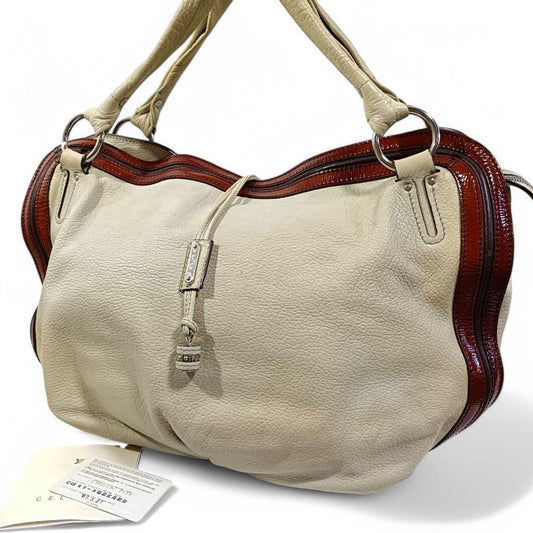 CELINE shoulder bag Purse White Leather Women's Used Authentic