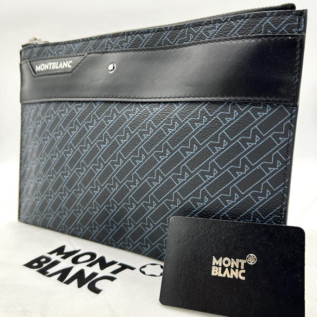 Montblanc Clutch Bag Second Bag Leather Navy Black Authentic