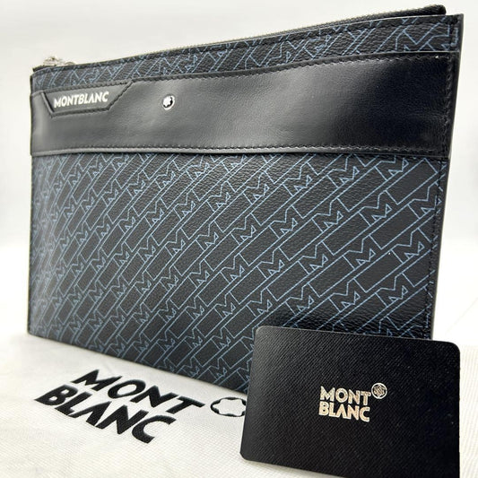Montblanc Clutch Bag Second Bag Leather Navy Black Authentic
