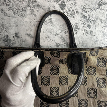 LOEWE Hand Bag Tote Purse Anagram Canvas Authentic