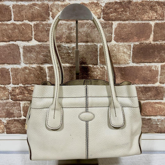 TOD'S Hand Bag Tote Purse Leather White Authentic