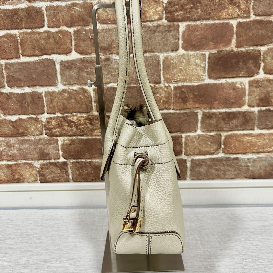 TOD'S Hand Bag Tote Purse Leather White Authentic