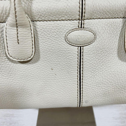 TOD'S Hand Bag Tote Purse Leather White Authentic