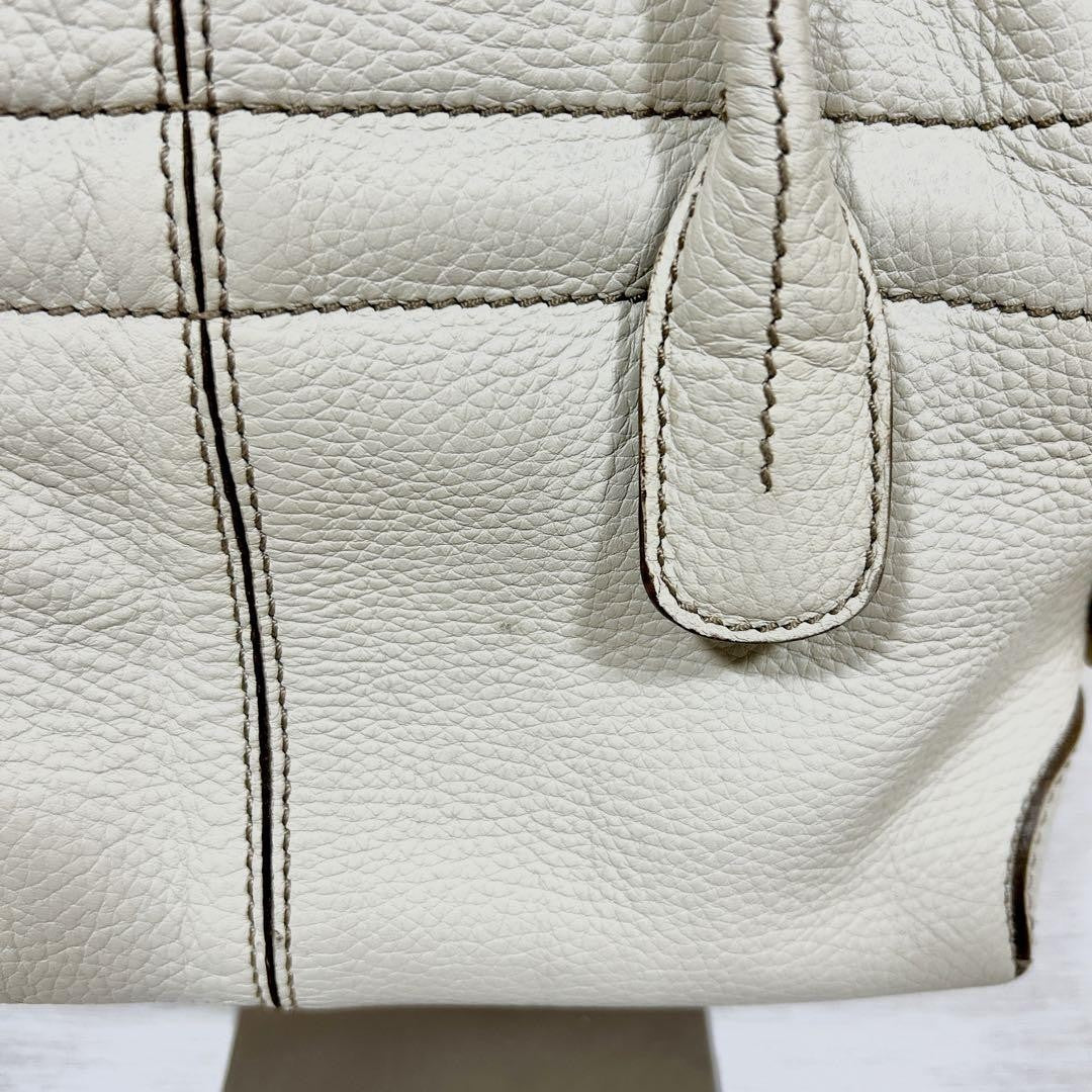 TOD'S Hand Bag Tote Purse Leather White Authentic