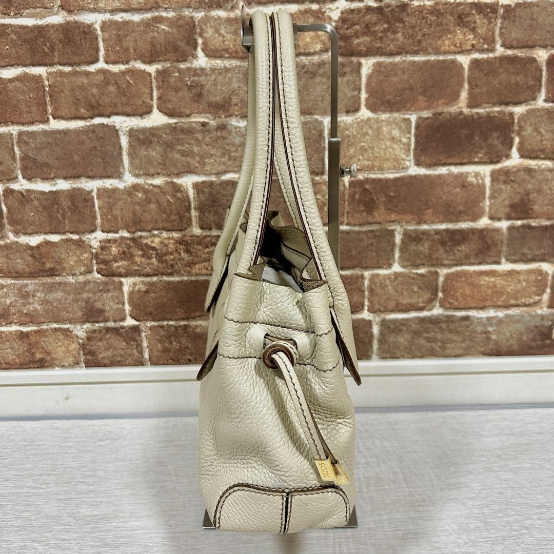 TOD'S Hand Bag Tote Purse Leather White Authentic