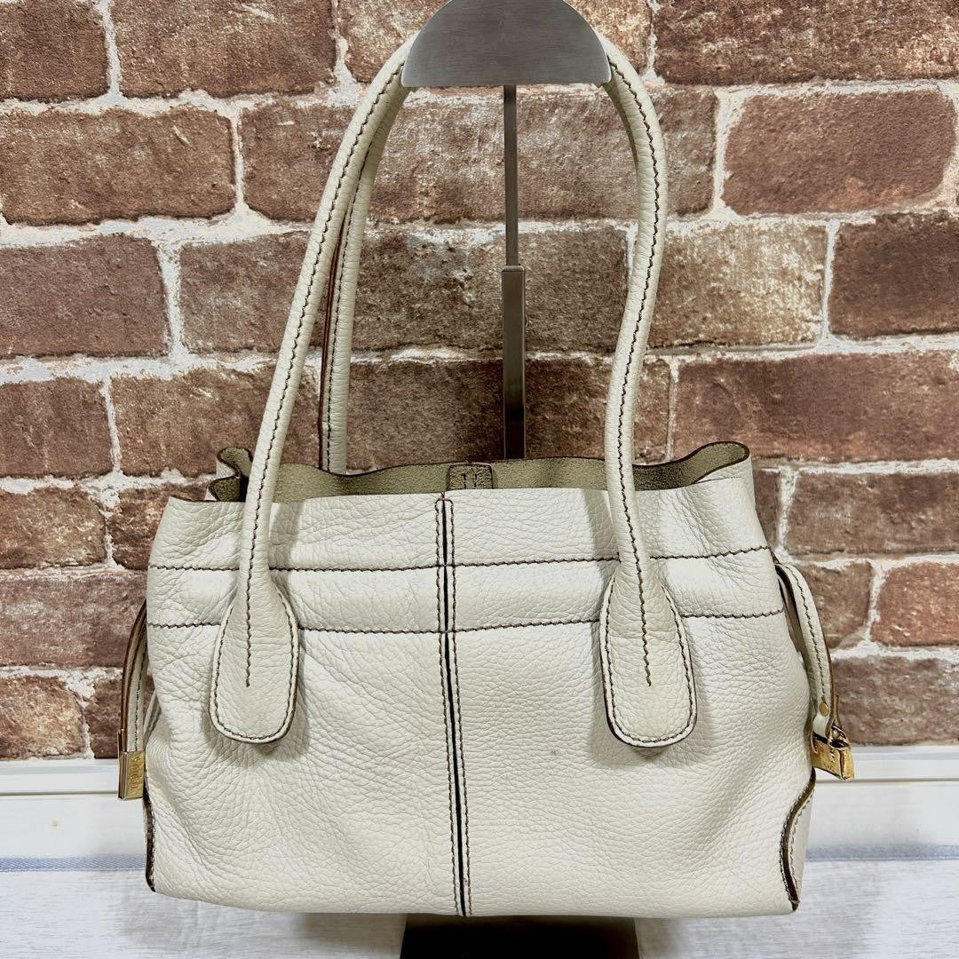 TOD'S Hand Bag Tote Purse Leather White Authentic