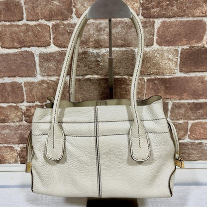 TOD'S Hand Bag Tote Purse Leather White Authentic
