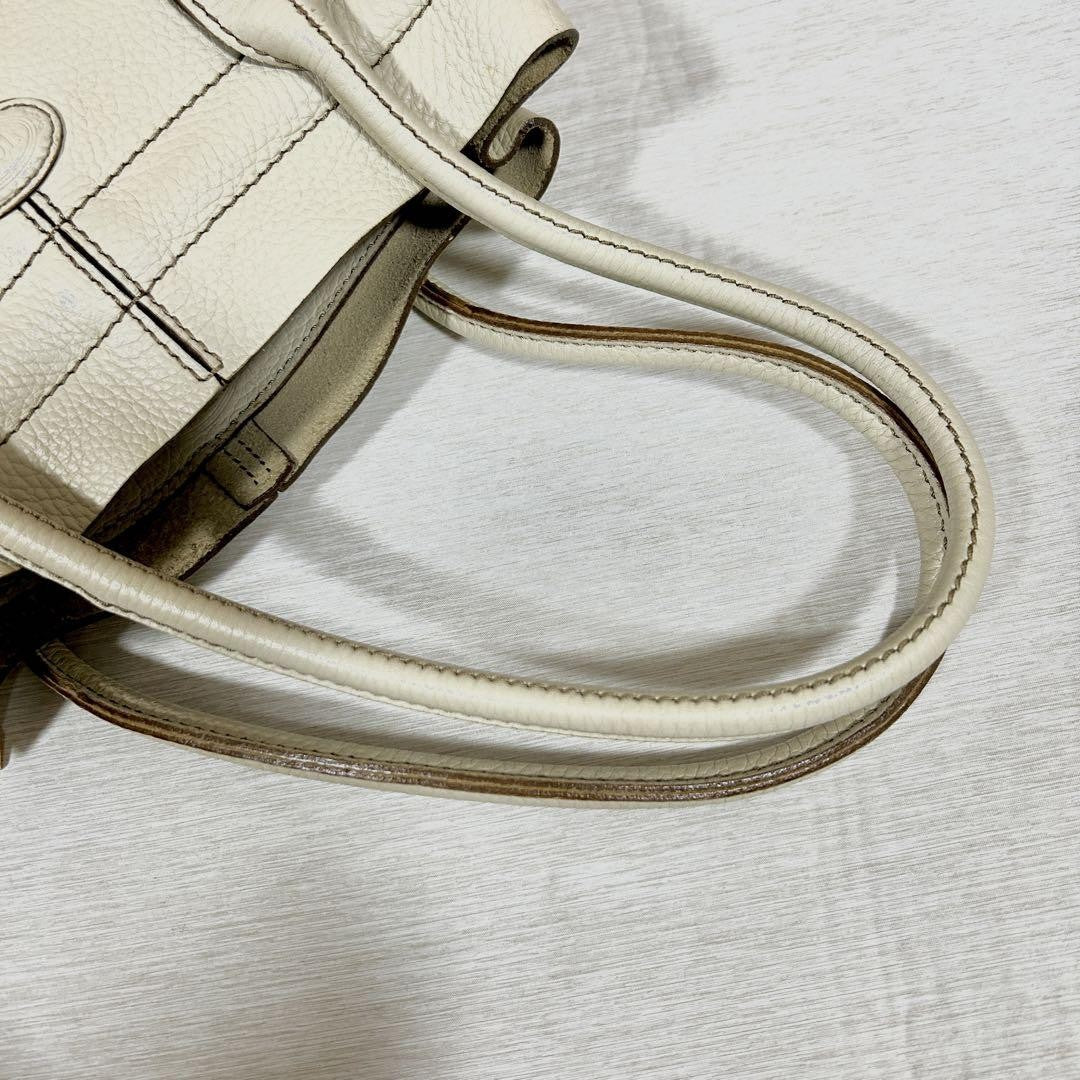 TOD'S Hand Bag Tote Purse Leather White Authentic