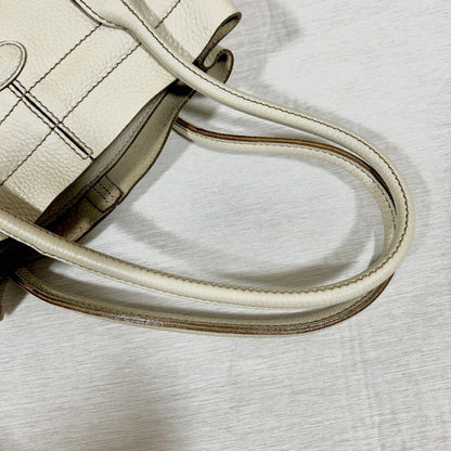 TOD'S Hand Bag Tote Purse Leather White Authentic