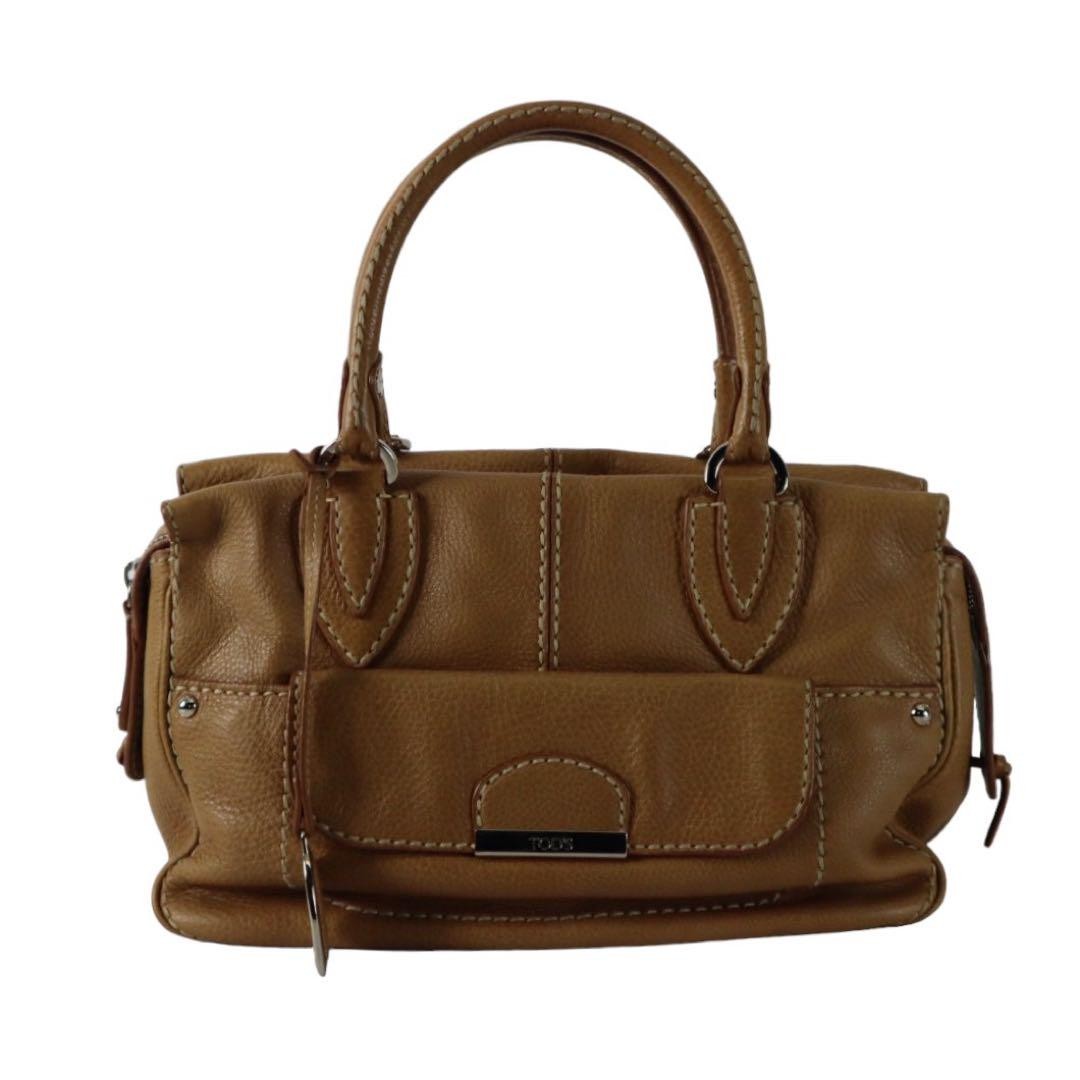 TOD'S Hand Bag Tote Purse Leather Light Brown Authentic
