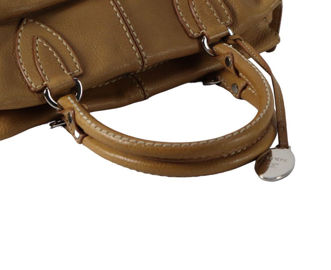 TOD'S Hand Bag Tote Purse Leather Light Brown Authentic