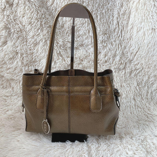 TOD'S Hand Bag Tote Purse Leather Gold Authentic