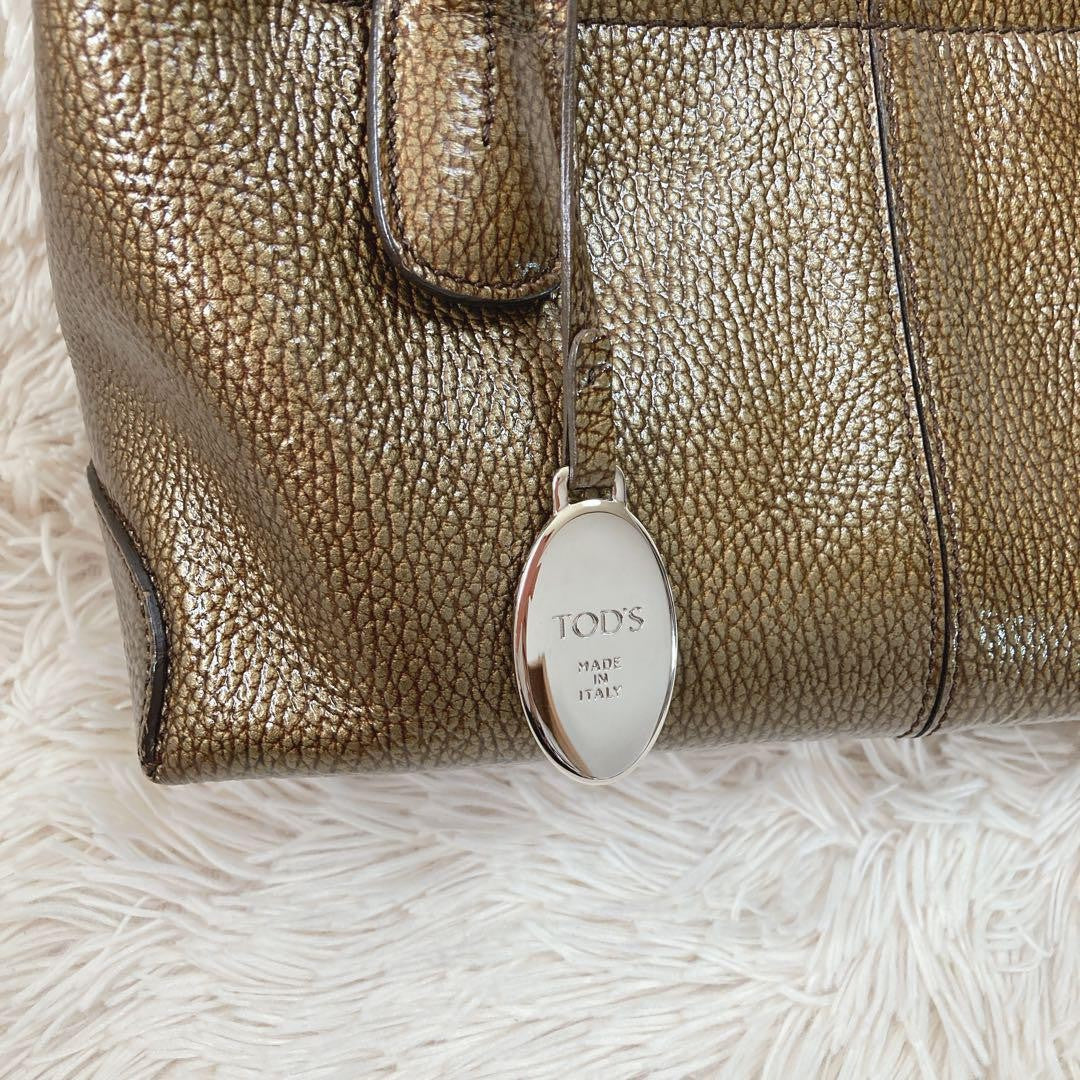 TOD'S Hand Bag Tote Purse Leather Gold Authentic