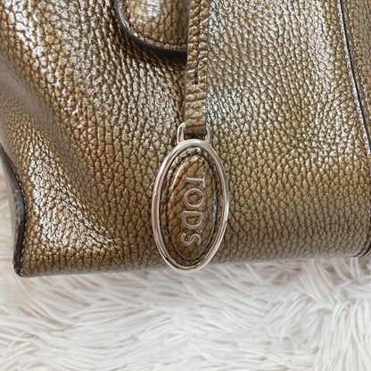 TOD'S Hand Bag Tote Purse Leather Gold Authentic