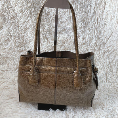 TOD'S Hand Bag Tote Purse Leather Gold Authentic