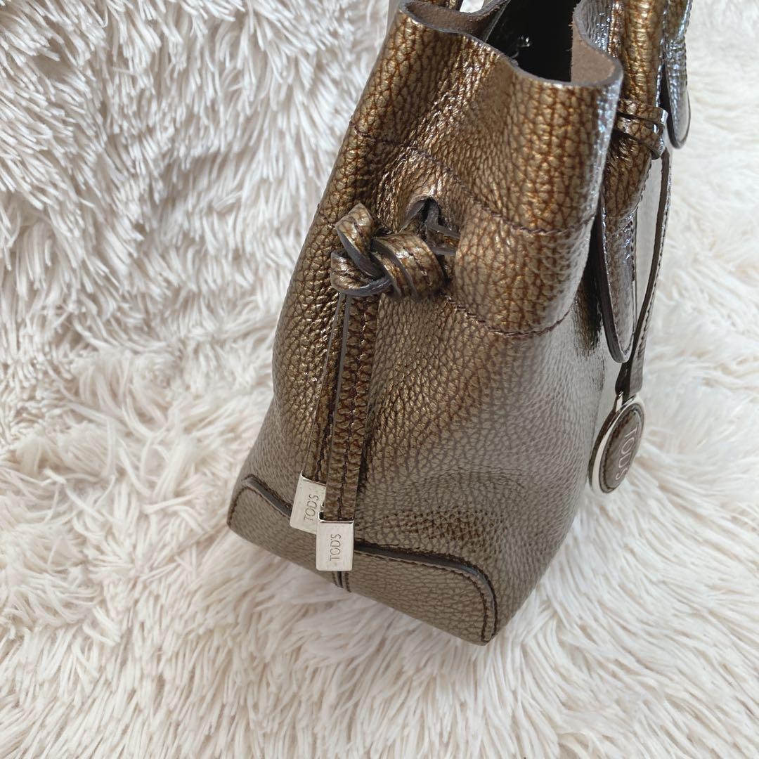 TOD'S Hand Bag Tote Purse Leather Gold Authentic