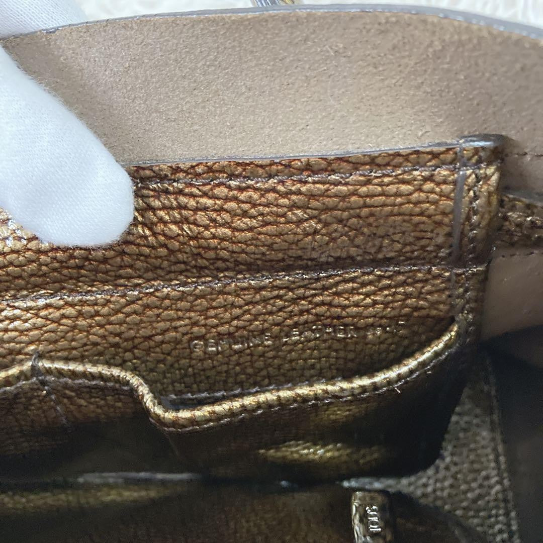 TOD'S Hand Bag Tote Purse Leather Gold Authentic