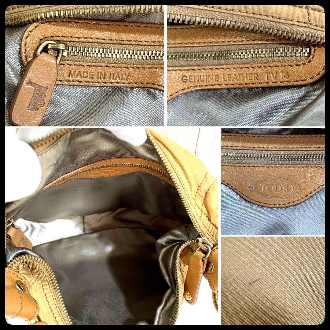 TOD'S Shoulder Bag Purse 2way Nylon Leather Camel Authentic