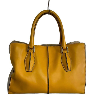 TOD'S Hand Bag Tote Purse D Cube Leather Camel Authentic