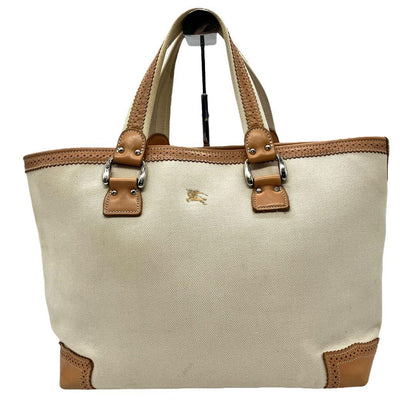 BURBERRY LONDON Hand Bag Tote Purse Canvas Leather Beige Authentic