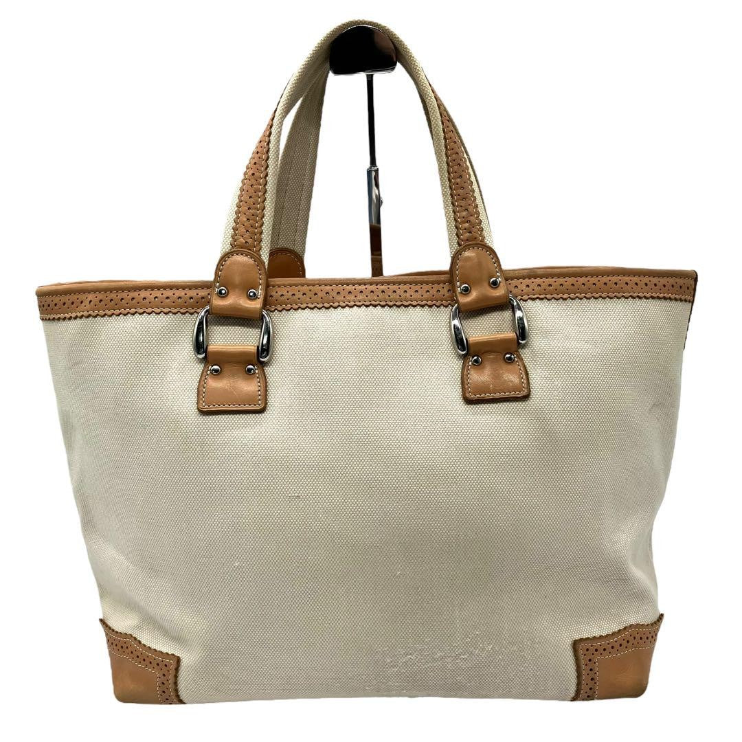 BURBERRY LONDON Hand Bag Tote Purse Canvas Leather Beige Authentic