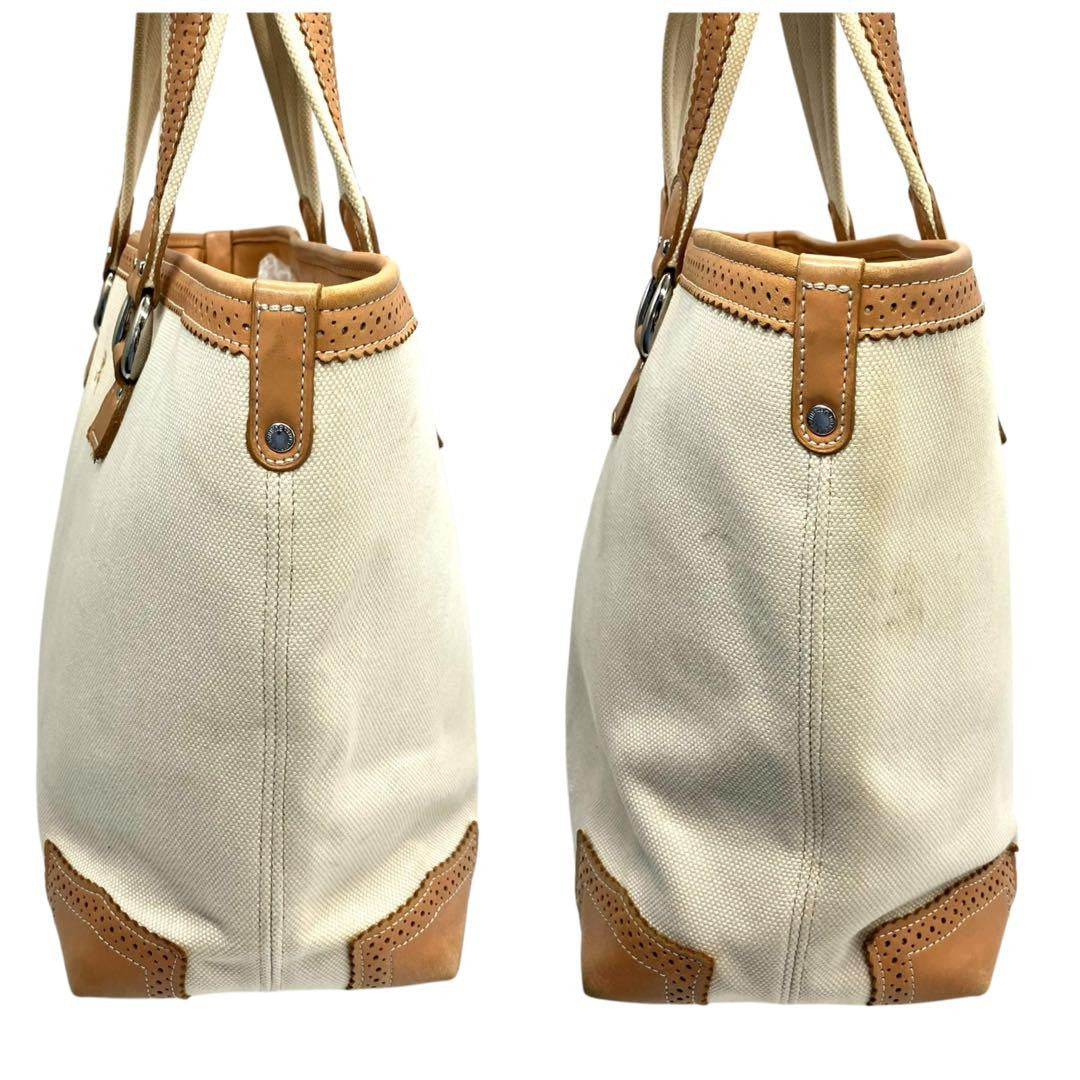 BURBERRY LONDON Hand Bag Tote Purse Canvas Leather Beige Authentic