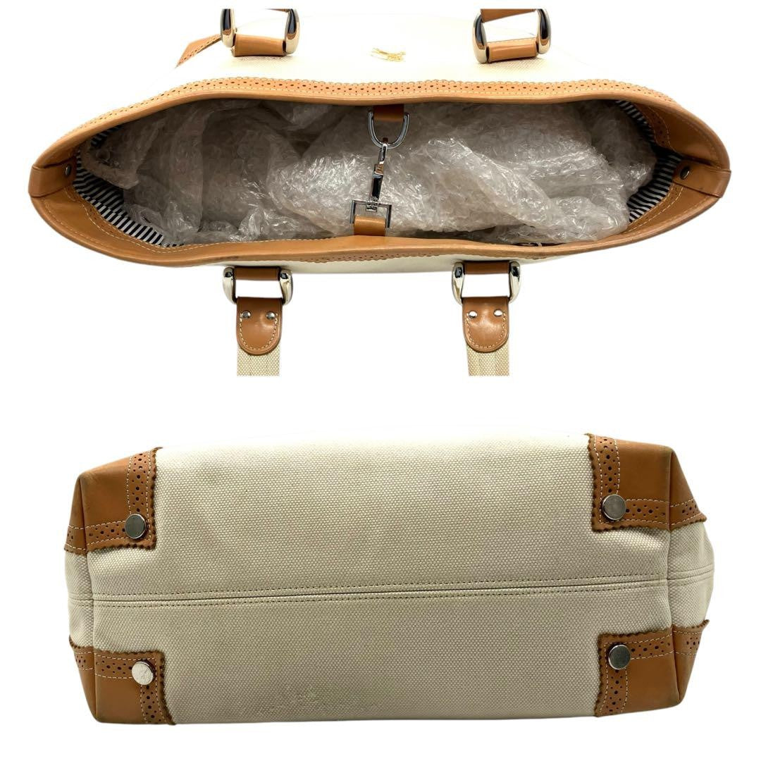 BURBERRY LONDON Hand Bag Tote Purse Canvas Leather Beige Authentic