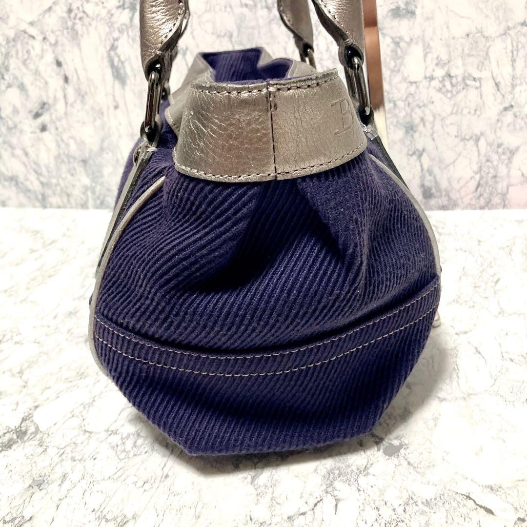 BURBERRY LONDON BLUELABEL Hand Bag Tote Purse Canvas Leather Purple Authentic